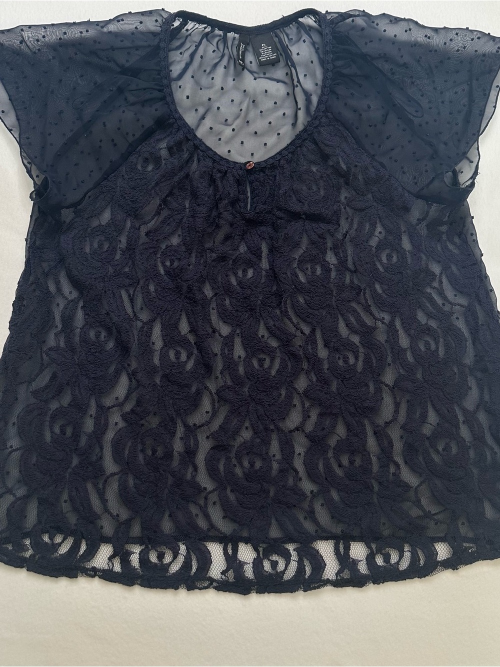 new directions Black Sheer Floral Lace Overlay Blouse